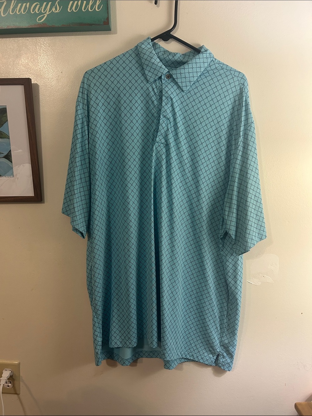 Roundtree & Yorke Men's Aqua Grid-Pattern Polo